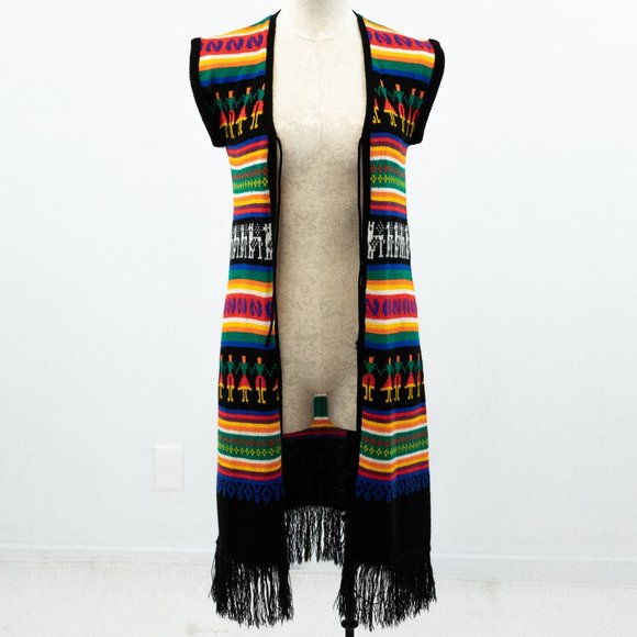 Vintage Sweaters - Vintage 70s S Spanish Style Rainbow Sweater Duster